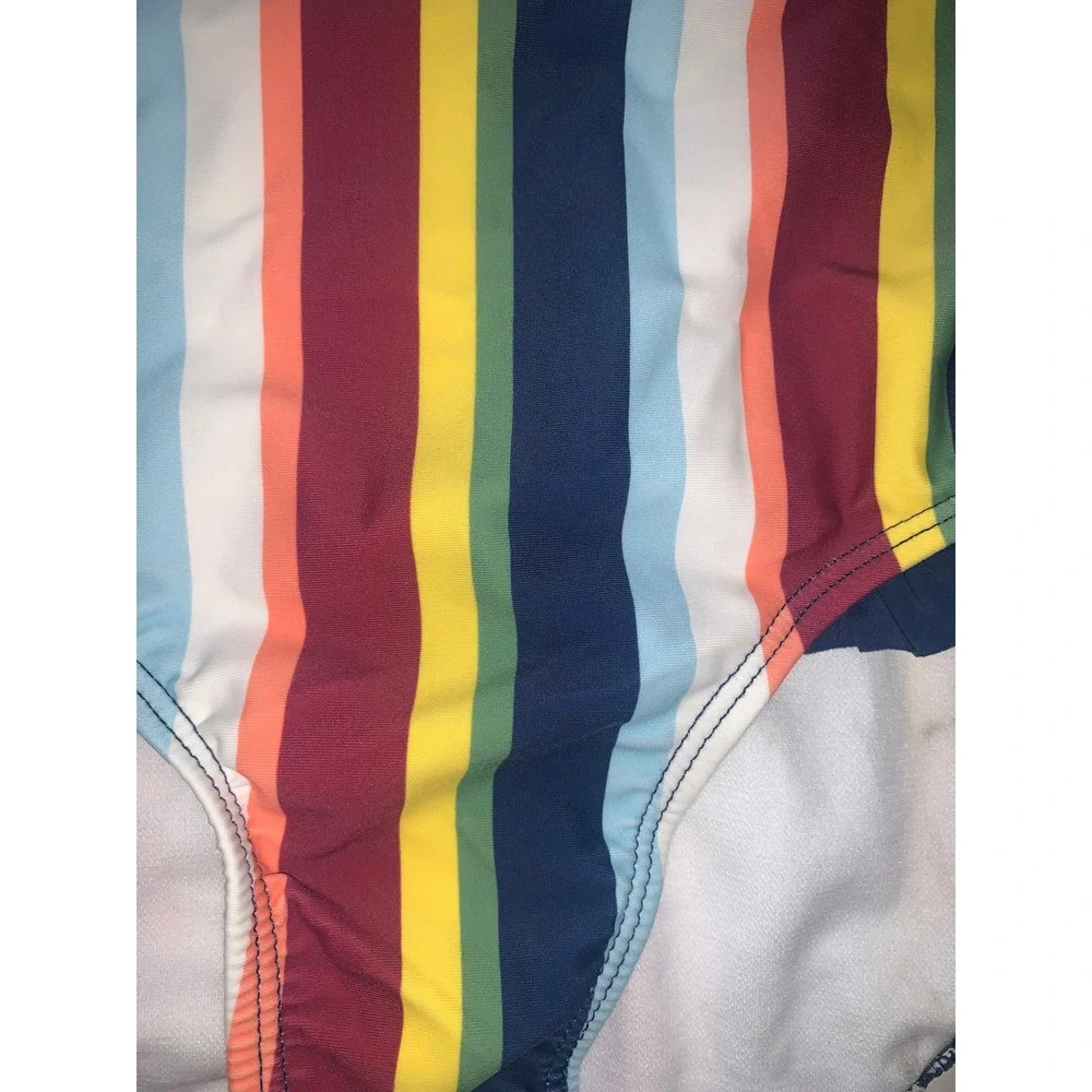 RuffleButts Girls Sunset Stripe LS One Piece Rash Guard Swim 16 NEW - flaws